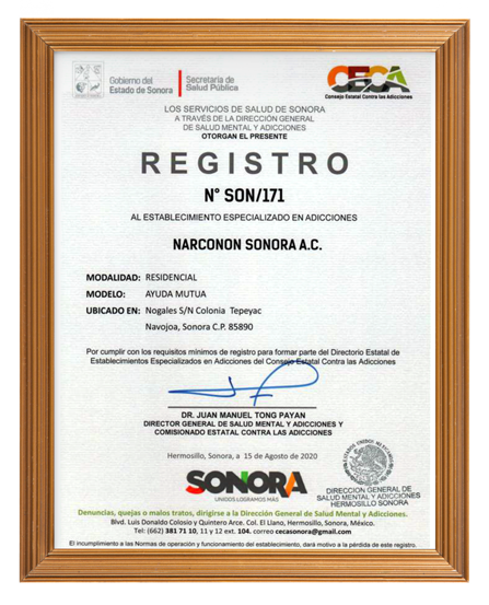 Narconon Sonora-Navojoa - Registro